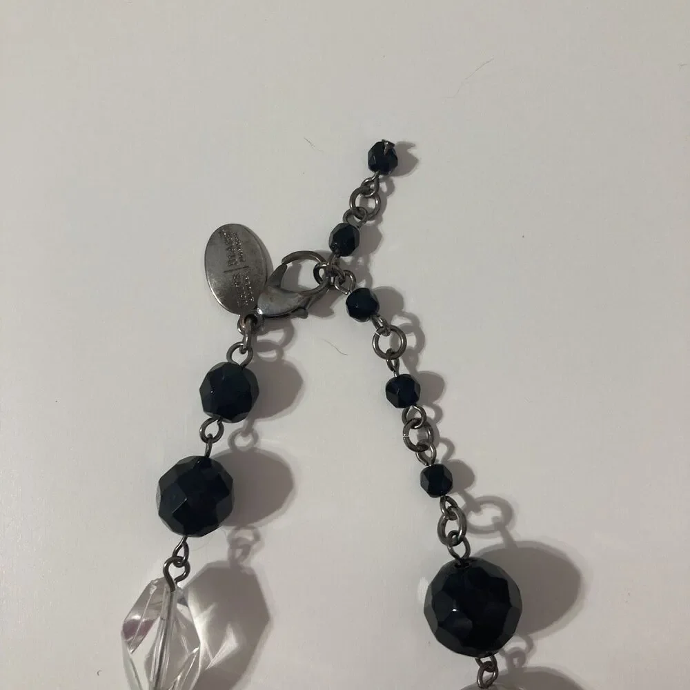 White House Black Market Faux Pearl Black Acrylic Beaded Statement Necklace Mod